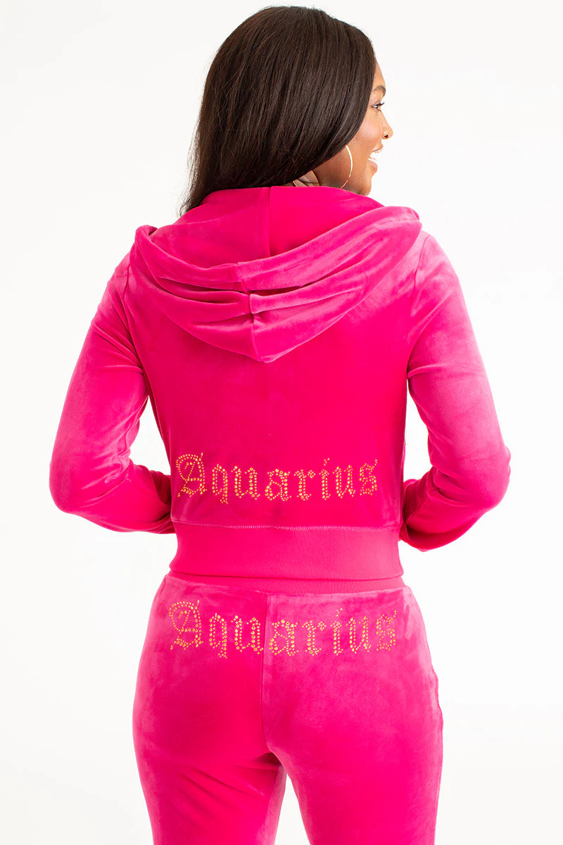 Aquarius Customizable Big Bling Velour Hoodie - Image 3