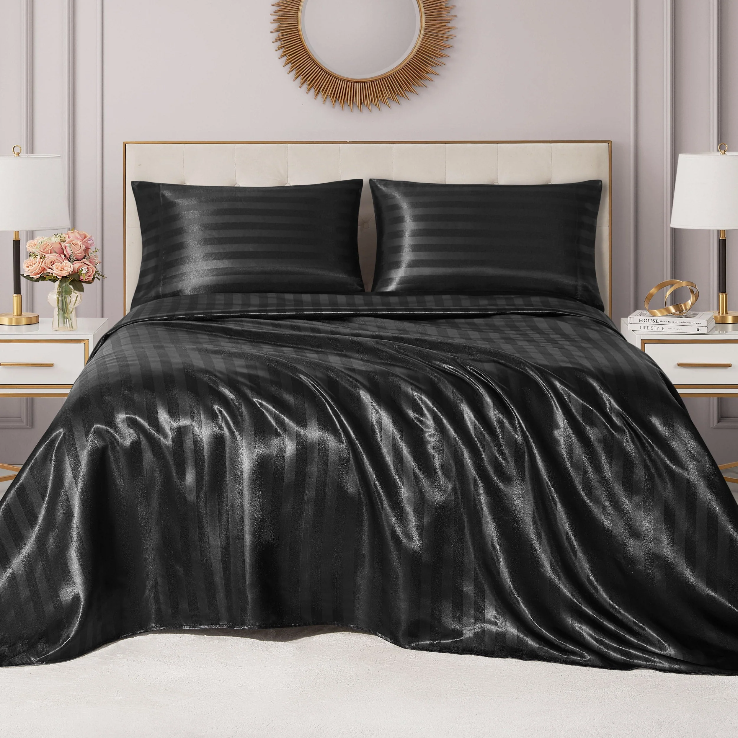 Damask Stripe Satin Sheet Set - Image 3