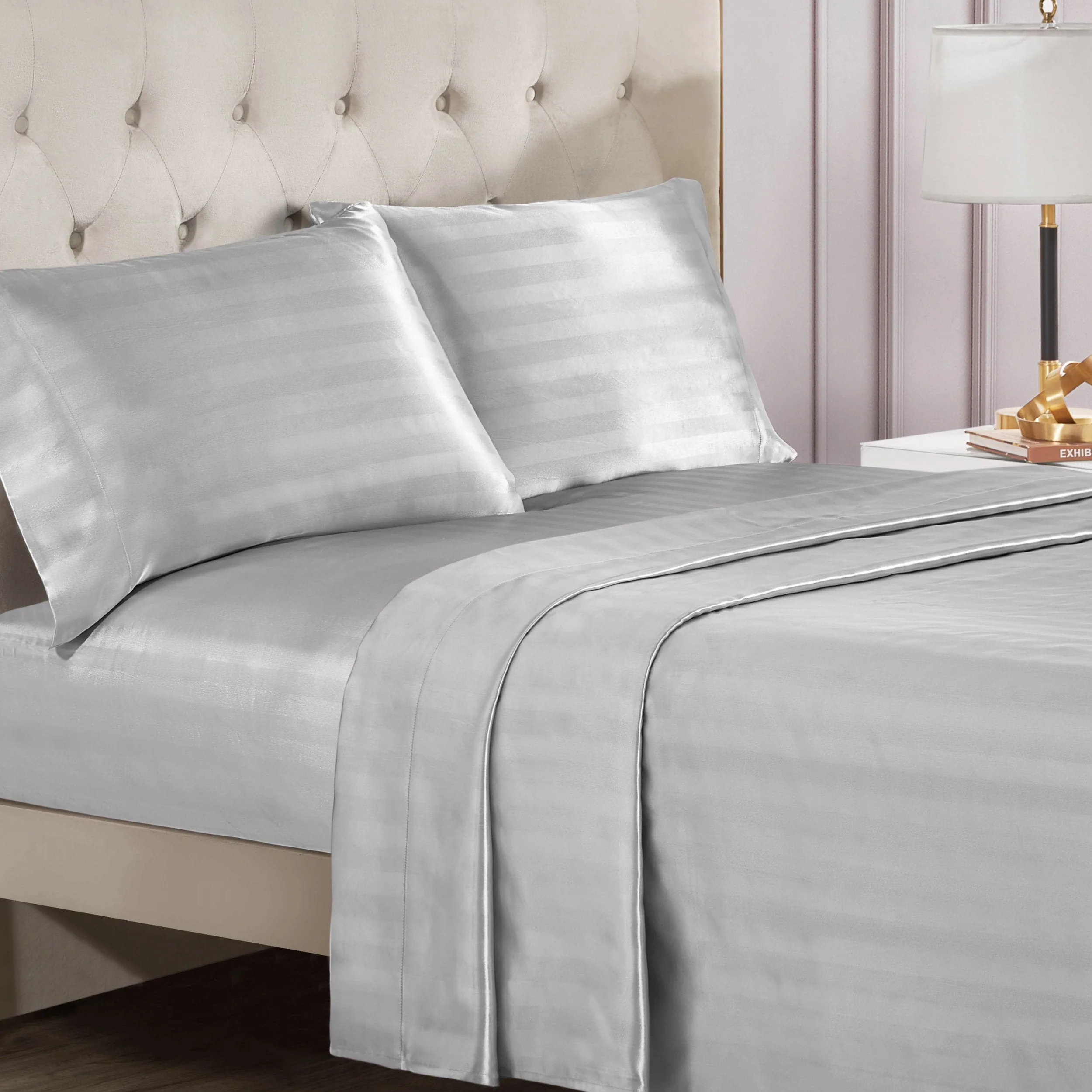 Damask Stripe Satin Sheet Set - Image 2