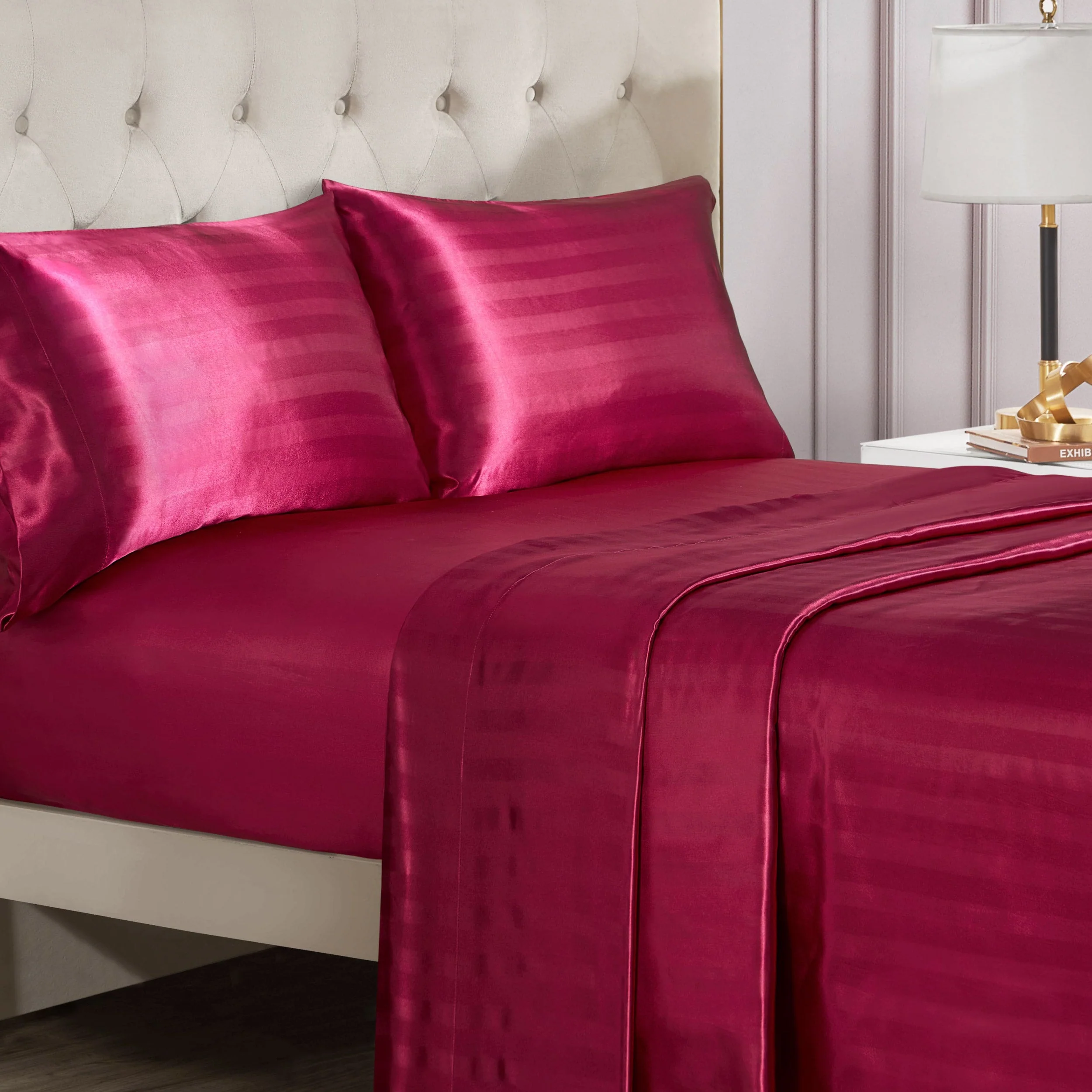 Damask Stripe Satin Sheet Set - Image 2