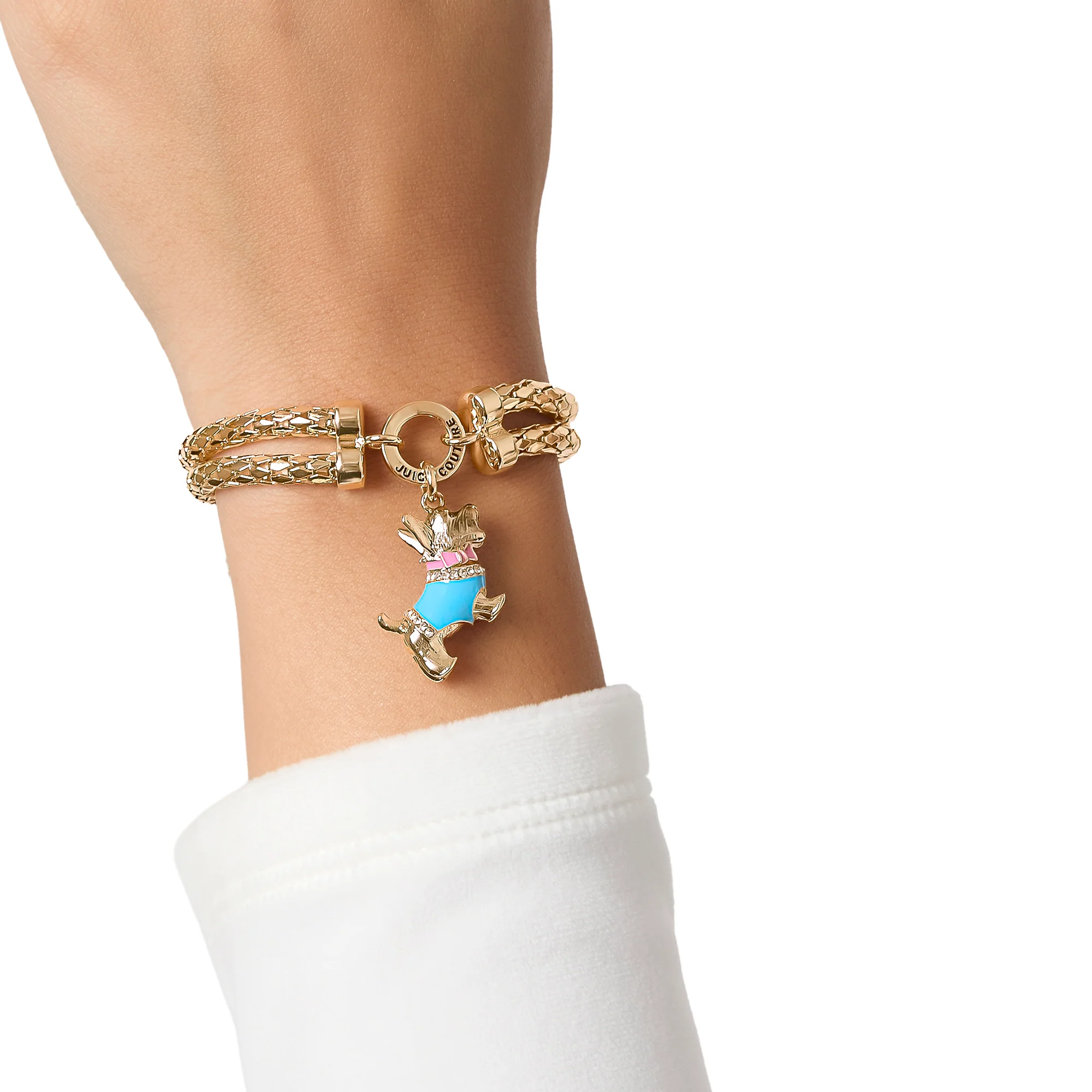Double Chain Bracelet with Blue Dog Charm - Image 2