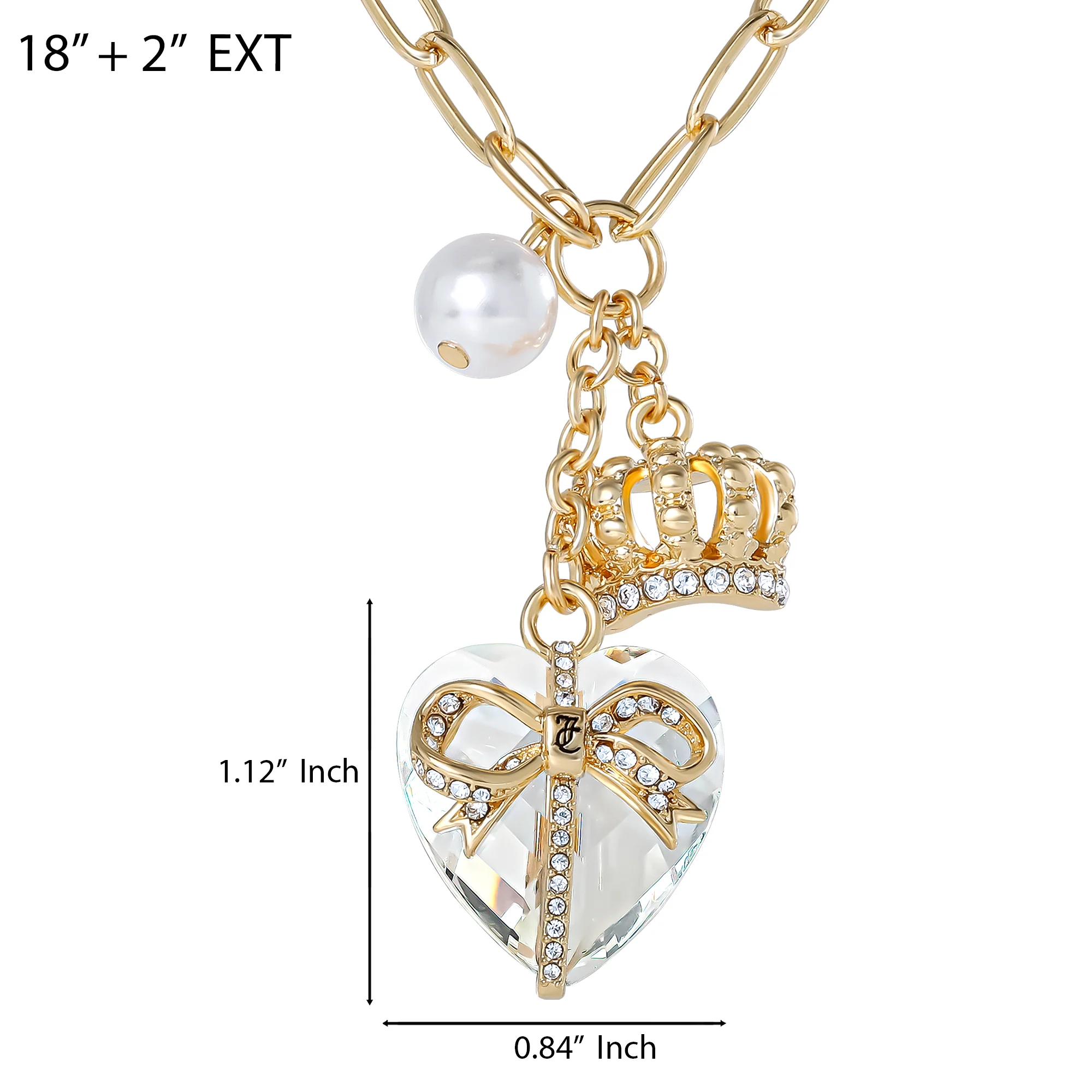 Heart, Crown, Pearl Charm Cluster Necklace - Image 4