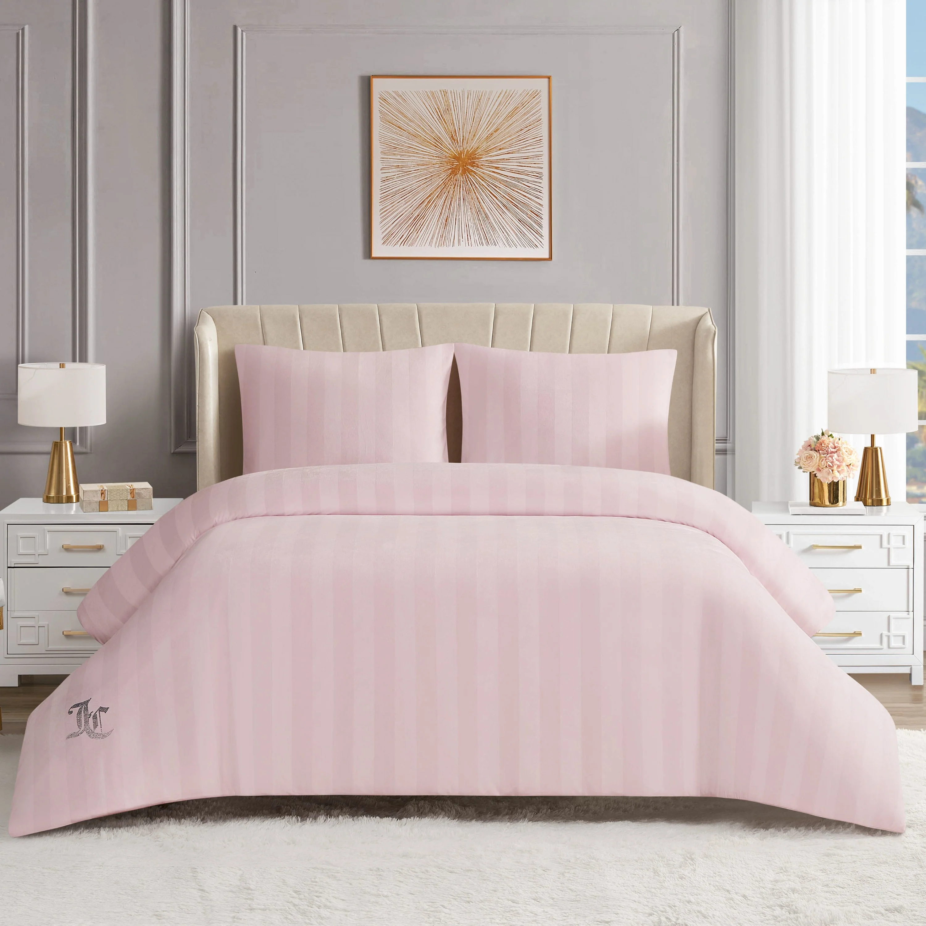 Jenny Velour Striped Jacquard Comforter Set