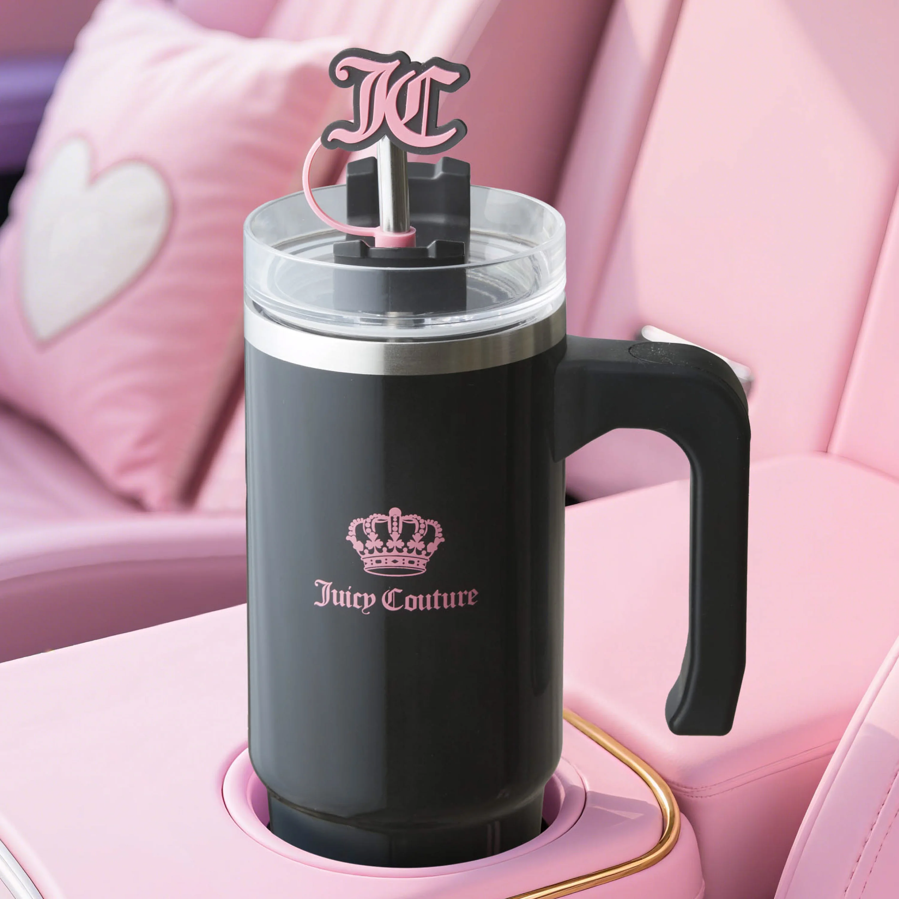 Jetsetter Hydration Stainless Steel Tumbler with Handle, Straw & Topper with Velour Crossbody Pouch - Image 6