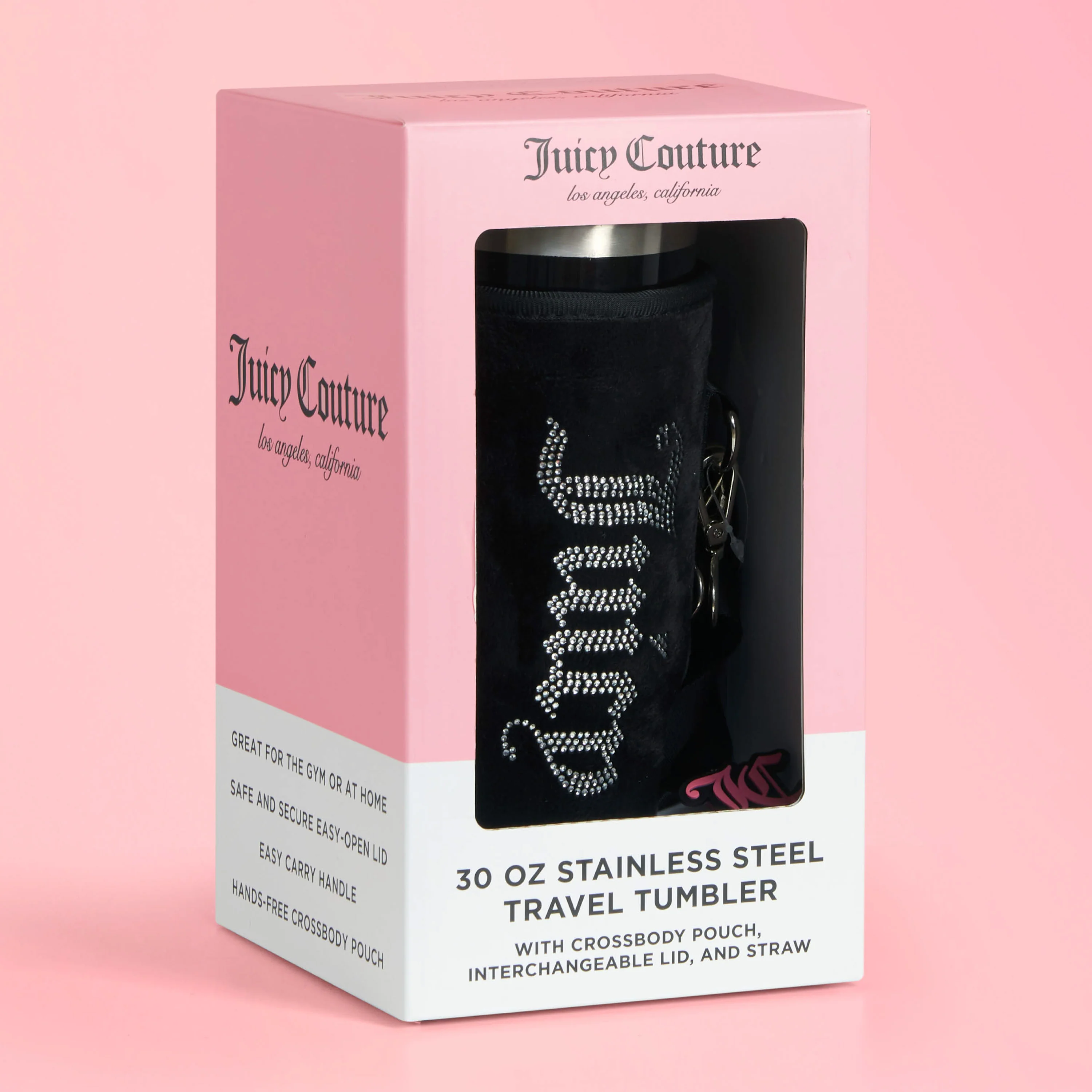 Jetsetter Hydration Stainless Steel Tumbler with Handle, Straw & Topper with Velour Crossbody Pouch - Image 7