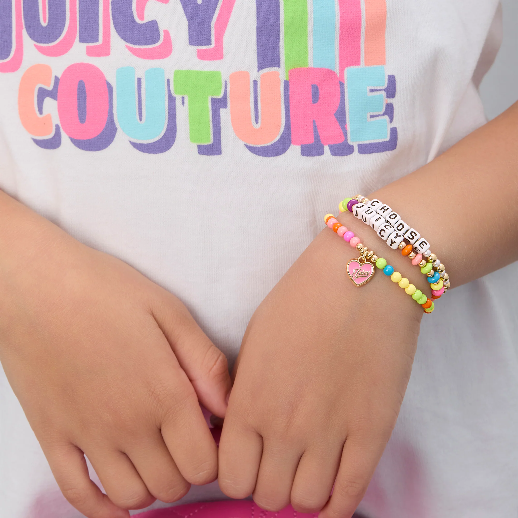 Kids Choose Juicy Heart Charm 3 Piece Stretch Beaded Bracelet Set - Image 3