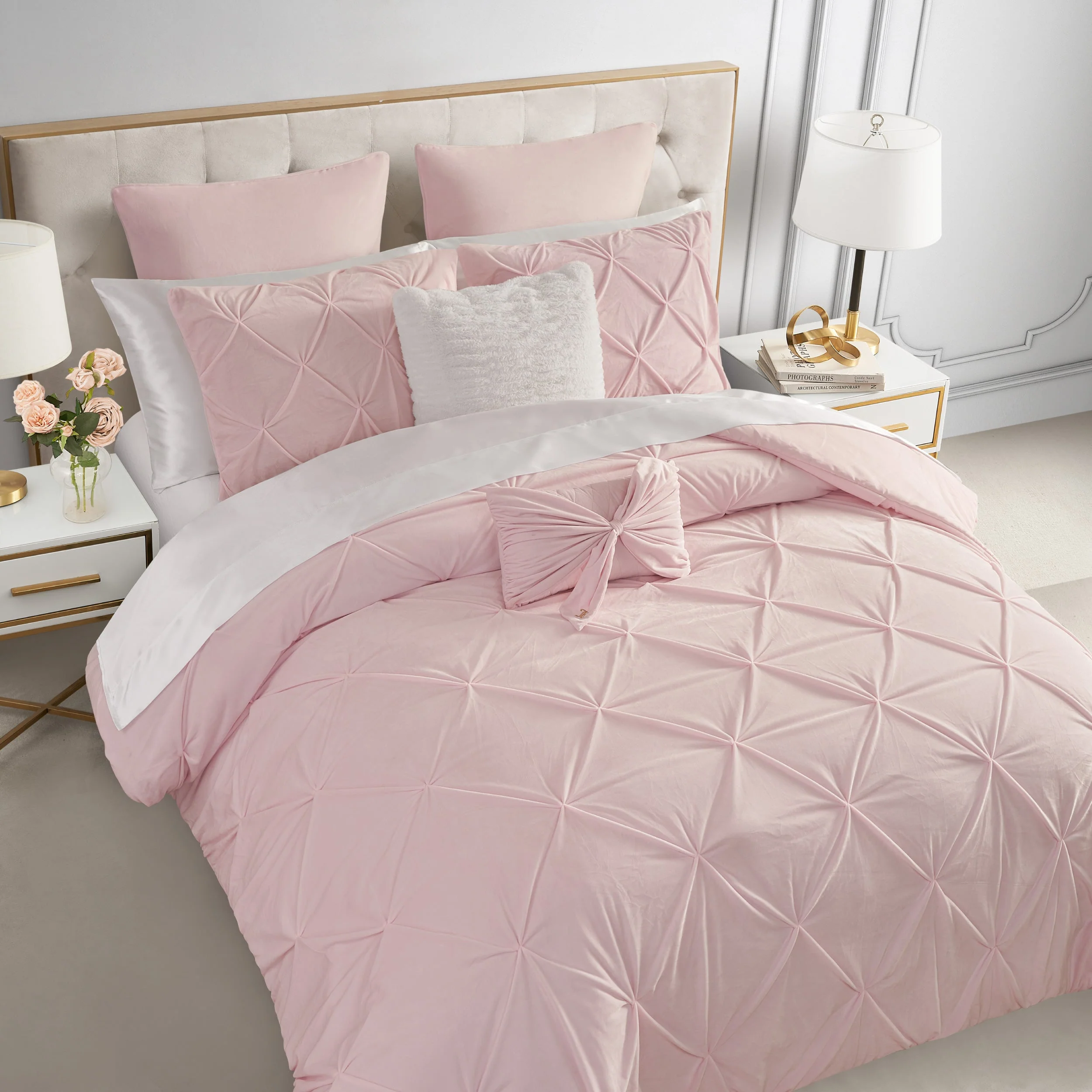 Kiss Pleat Micromink Comforter Set With Decorative Pillows - Image 2