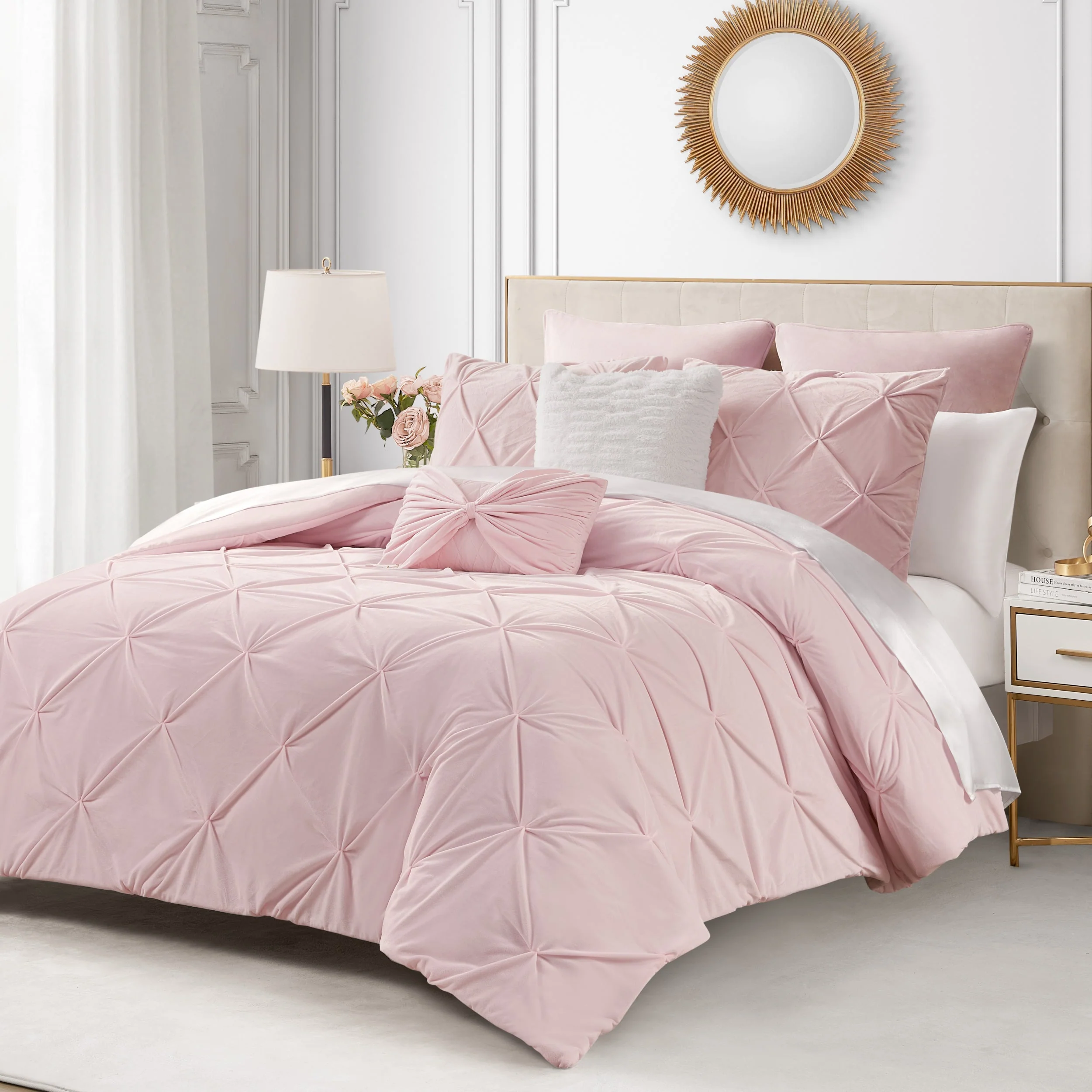 Kiss Pleat Micromink Comforter Set With Decorative Pillows - Image 4