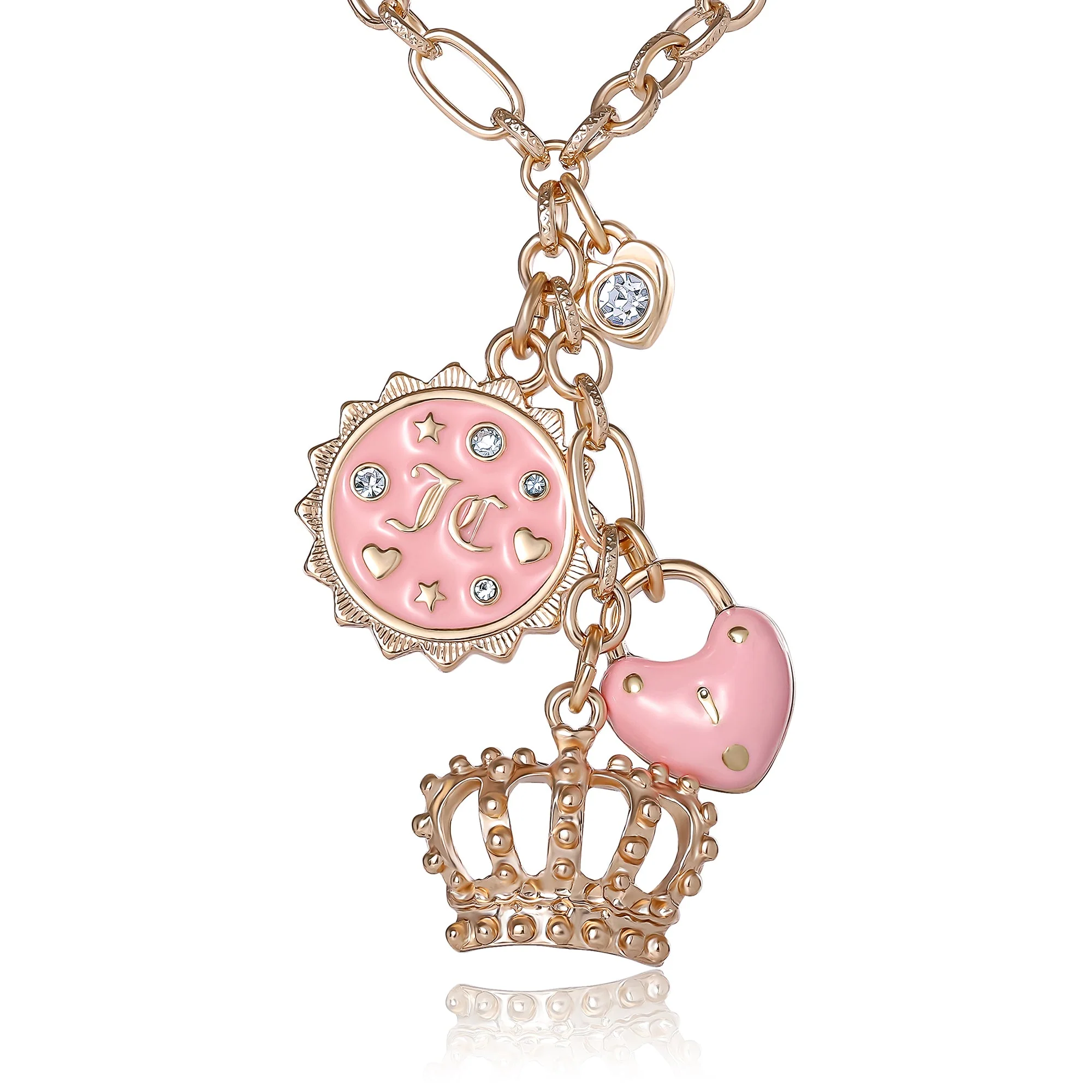 Layered Charm Necklace with Pink Enamel Accents - Image 4