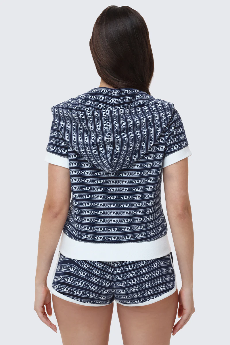 Logo Stripe Short Sleeve Zip Hoodie - Image 3