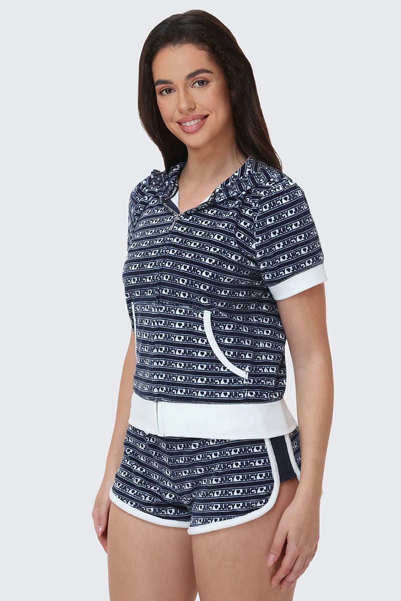 Logo Stripe Short Sleeve Zip Hoodie - Image 5