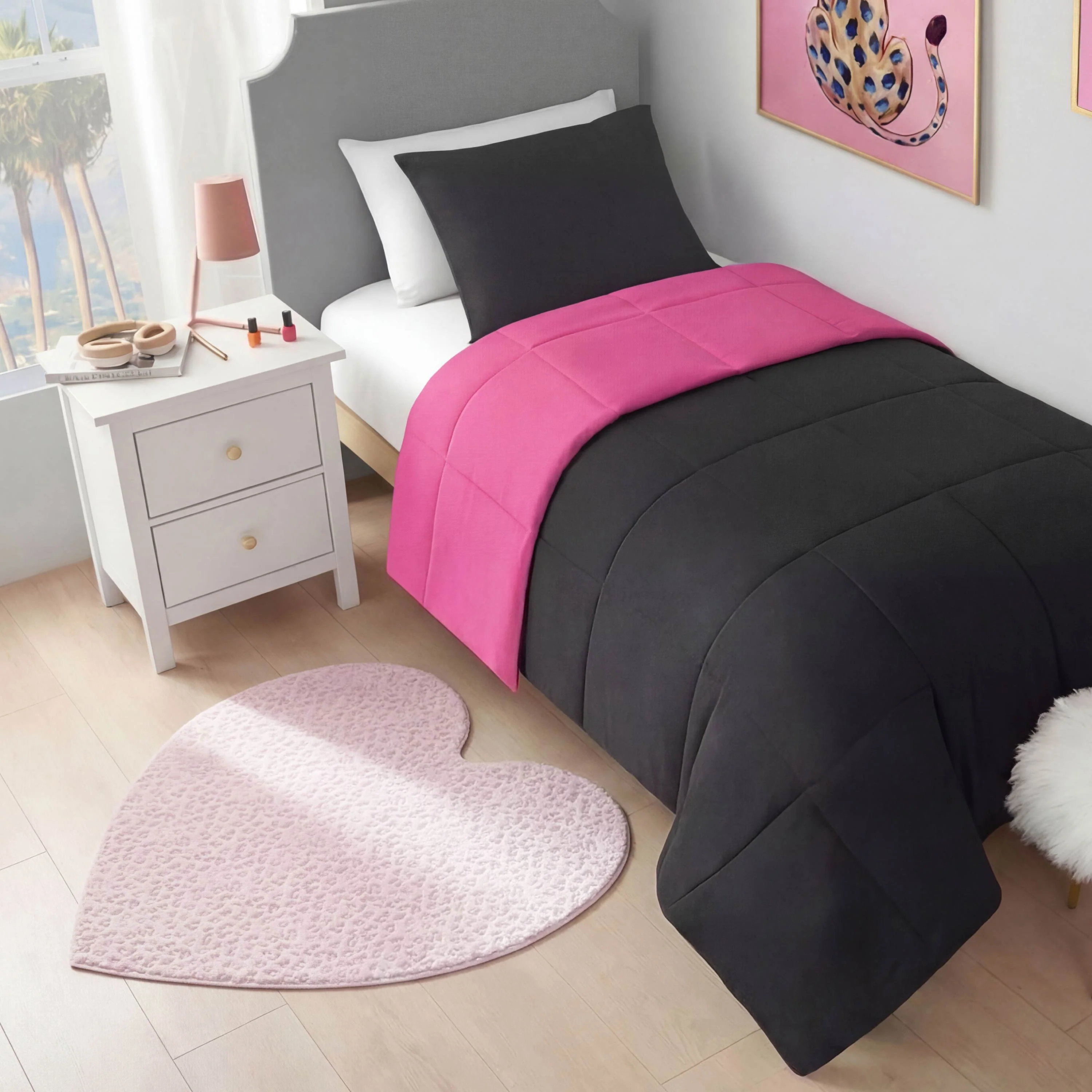 Metallic Leopard Plush Rug, 3' Heart