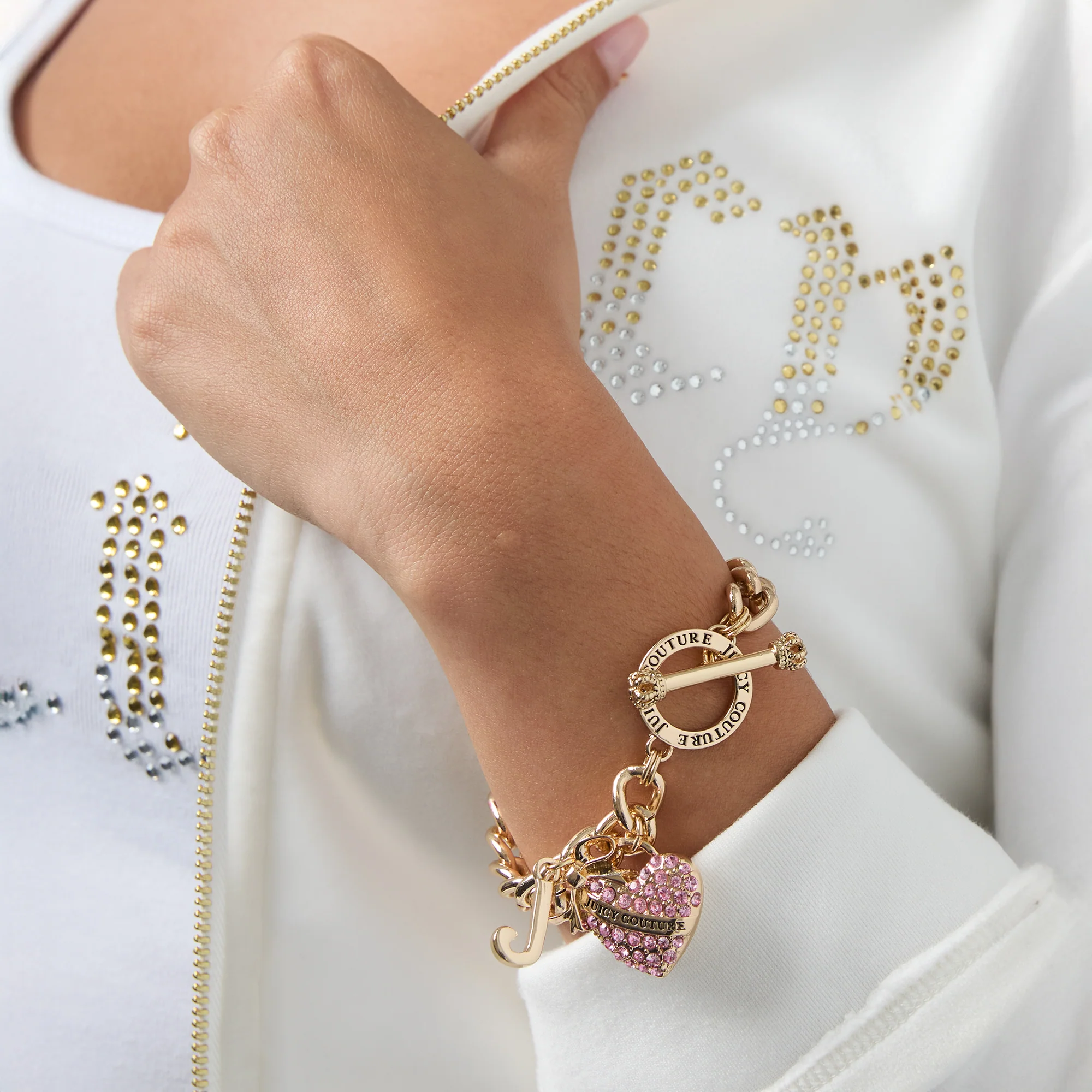 Pink Pavé Heart Toggle Bracelet - Image 2