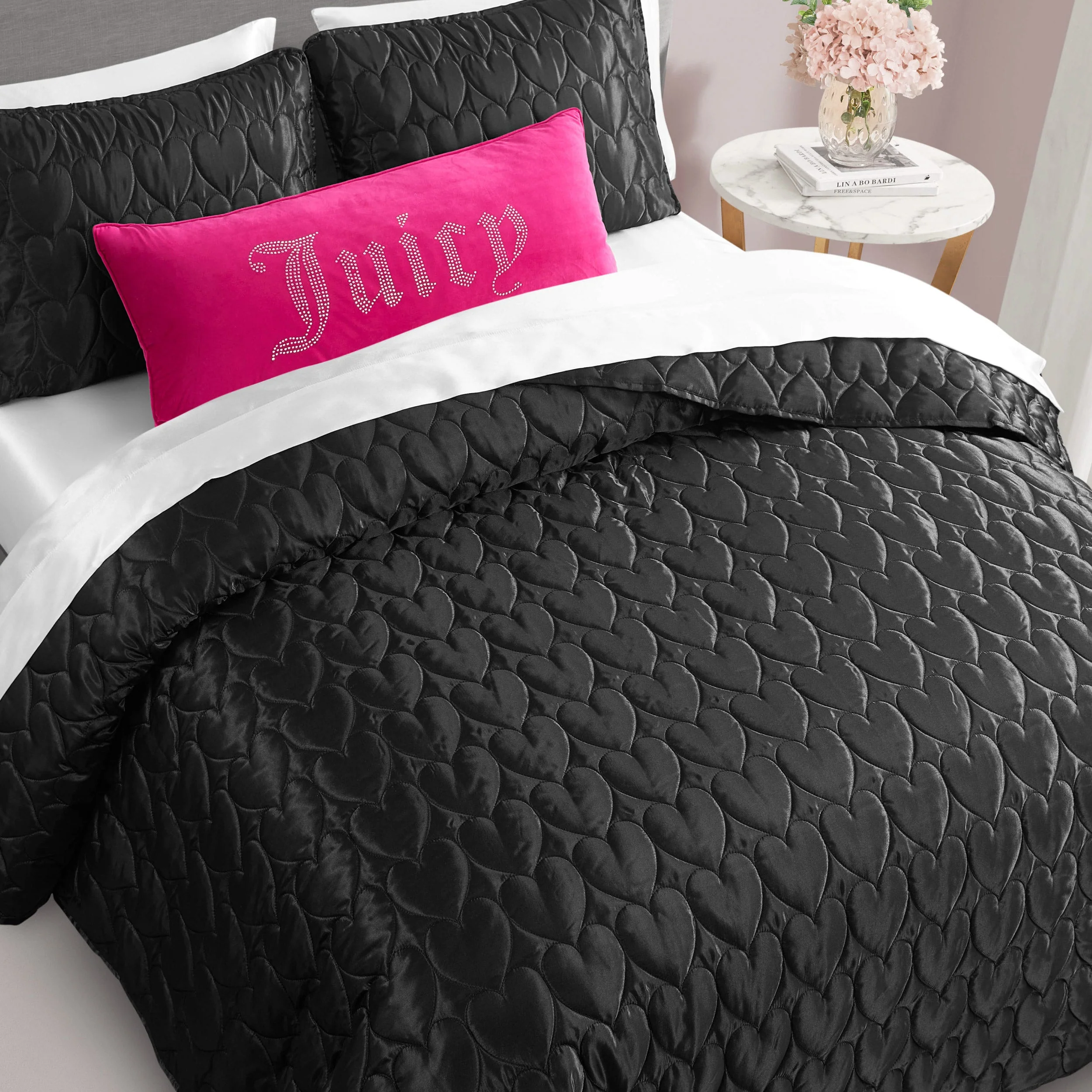 Satin Heart Stitched Quilt Set - Image 3