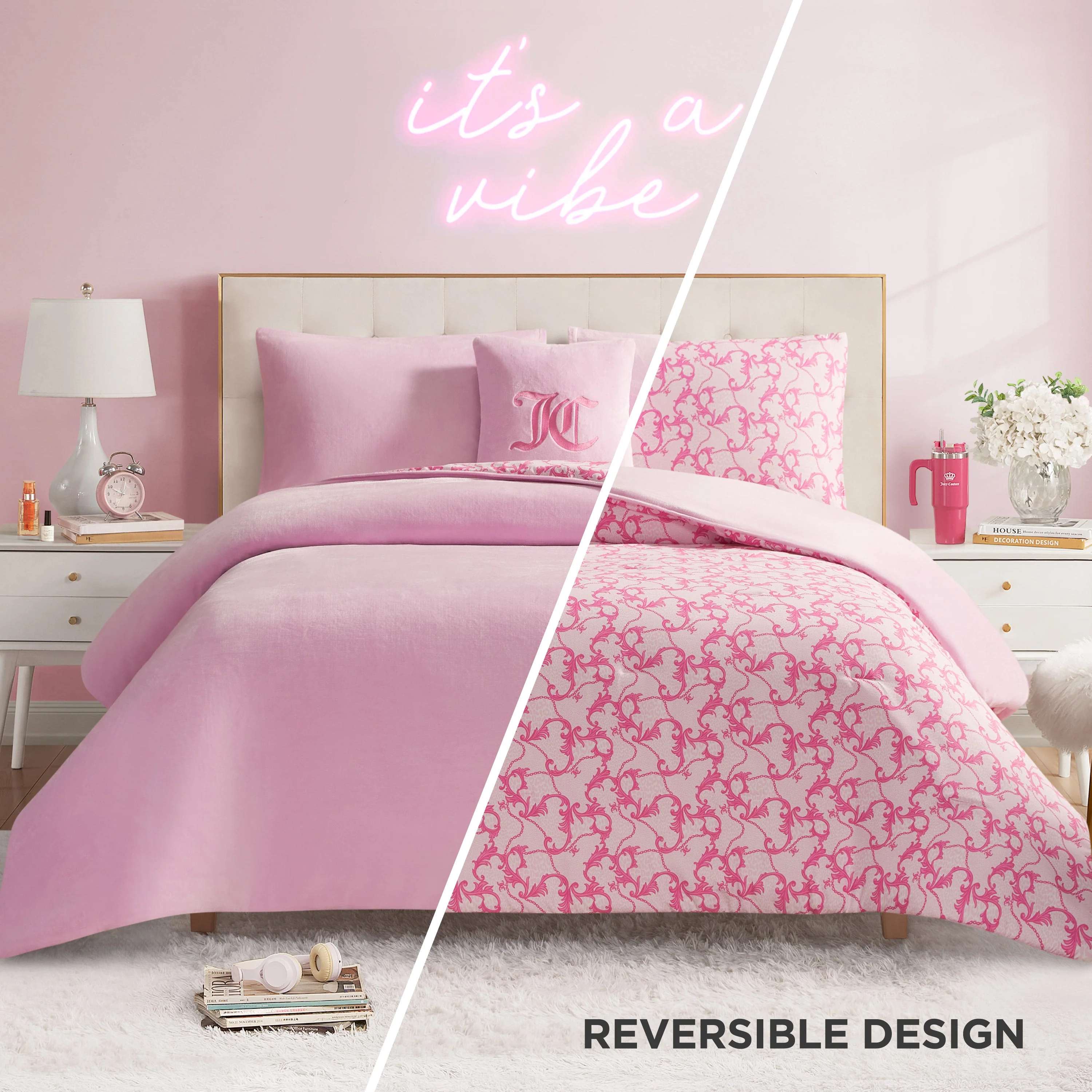 Solid Plush Reversible Cheetah Bows Comforter Set - Image 2