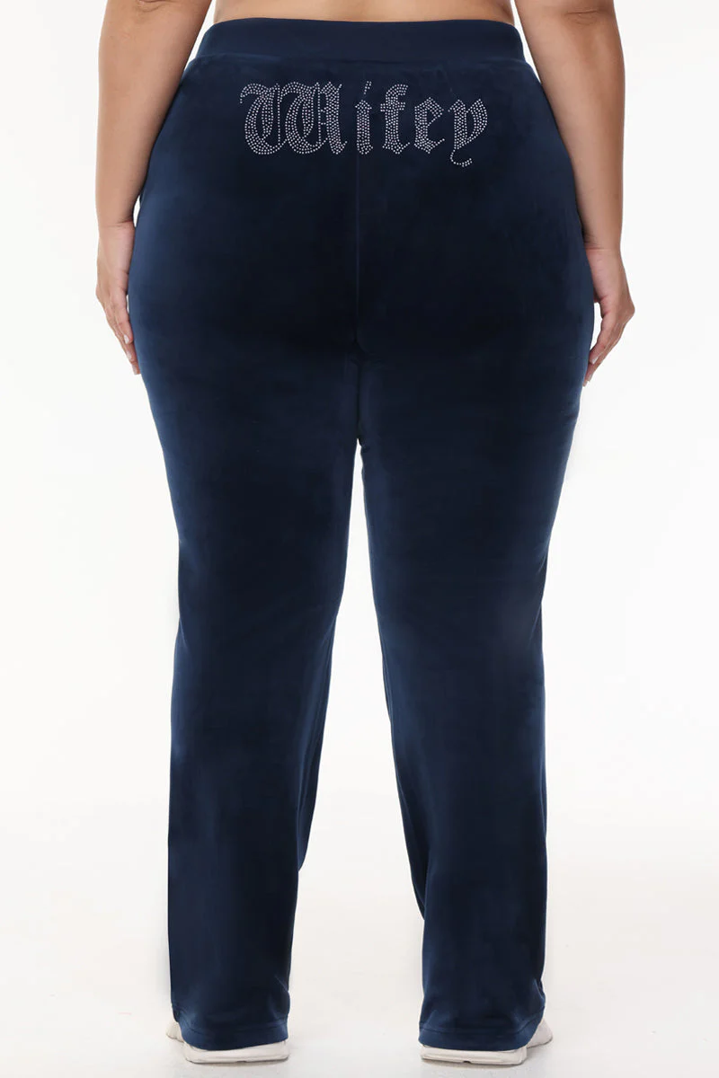 Wifey Customizable Big Bling Velour Track Pants - Image 4